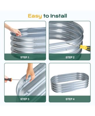 2Pcs Galvanized Raised Garden Bed Kit,47.24''(L) x 23.62''(W) x11.81''(H) Outdoor Garden Planter Oval Large Boxes for Vegetables, Flowers, Herbs - Silver