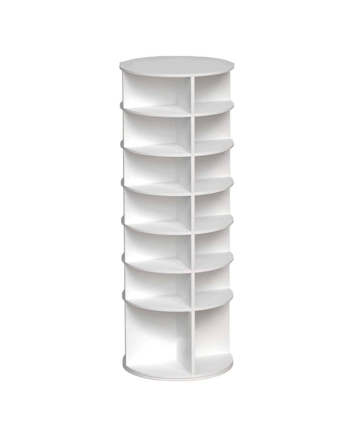 Revolving Shoe Organizer Tower &#x2013; Compact Rotating Rack for Shoes, Heels & Accessories - White
