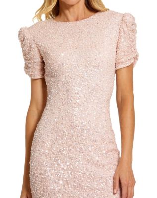 Women's Gathered Short Sleeve Beaded Gown