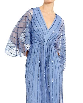 Women's Beaded Striping Kimono Sleeve V Neck Dress