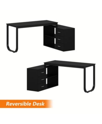 3-Drawers Removable Tabletop L-Shaped Computer Desk, Writing Desk, Office Desk,Shelves