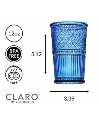 Claro Modern Vintage Tumbler Glasses - 12oz., Set of 4