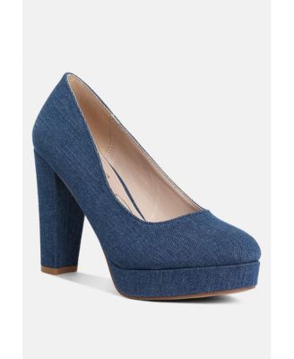 Womens Kostur Denim Block Heel Pumps