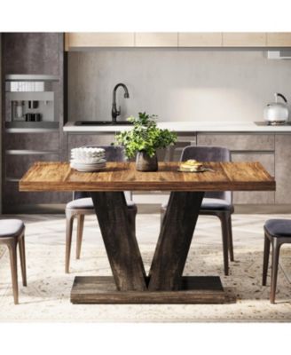 47-Inch Dining Table for 4, Black Kitchen Dinner Table with Heavy Duty Pedestal, Farmhouse Wooden Eating Table for Home, Dining Room, Small Space