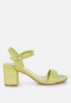 Womens Tulata Raffia Pin Buckle Block Heels