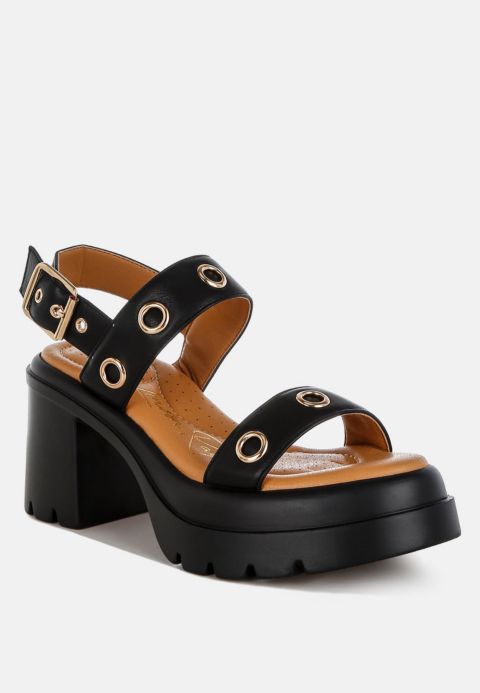 Женские сандалии London Rag Urla Eyelet Detail Platform Heel, цвет: Чёрный гладкий