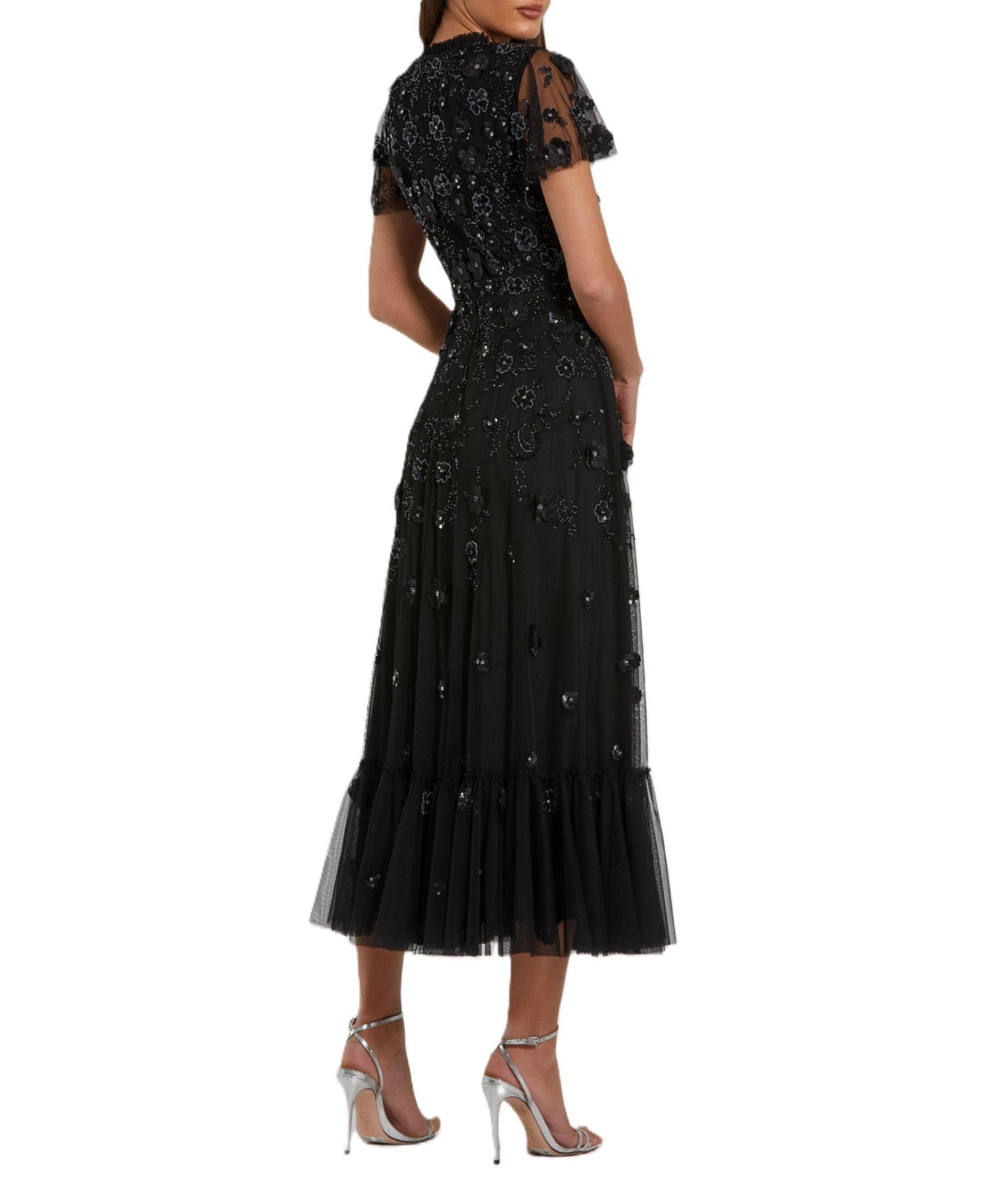 Women's Embellished High Neck Cap Sleeve A Line Dress