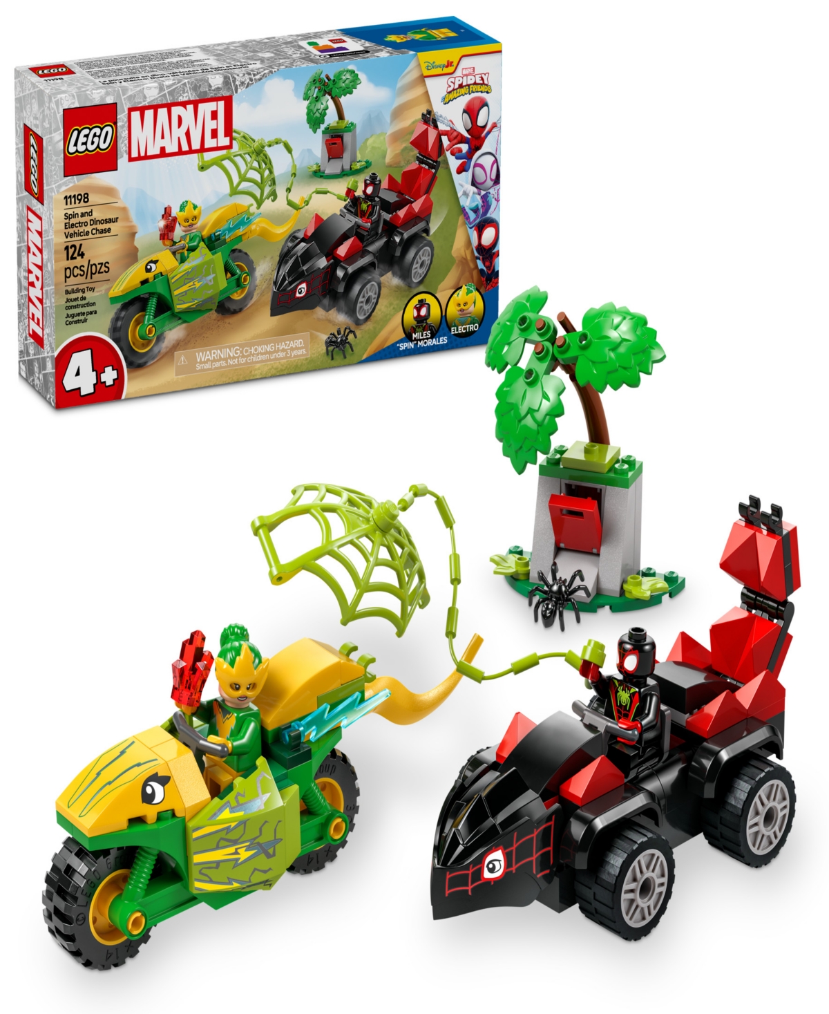 LEGO MARVEL SPIDEY AND HIS AMAZING FRIENDS SPIN AND ELECTRO DINOSAUR VEHICLE CHASE BUILDING TOY 11198, 12 