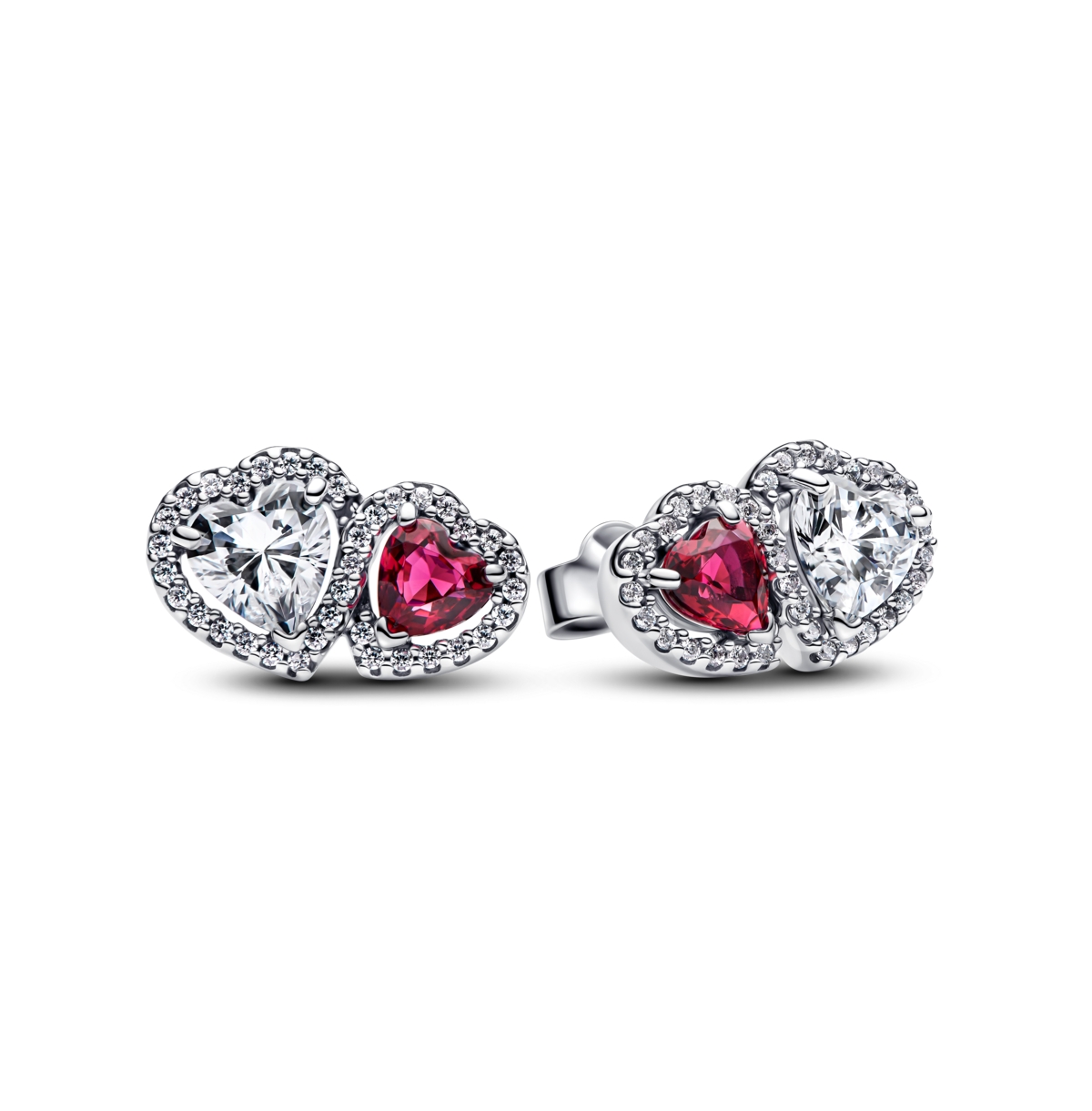 Sterling Silver Halo Hearts Stud Earrings - Silver