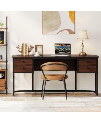 63-Inch Executive Desk with 4 Drawers, Large Office Desk Computer Desk, Business Furniture Desk Workstation for Home Office, Dark Walnut