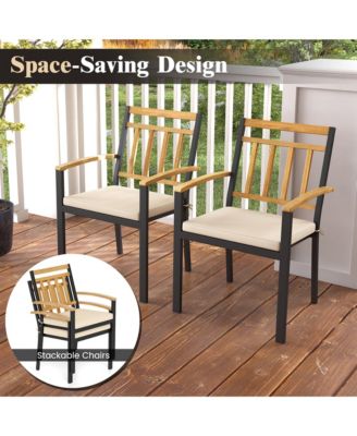 Patio Dining Chairs Set of 2 Metal Outdoor Chairs with Removable Padded Cushions
