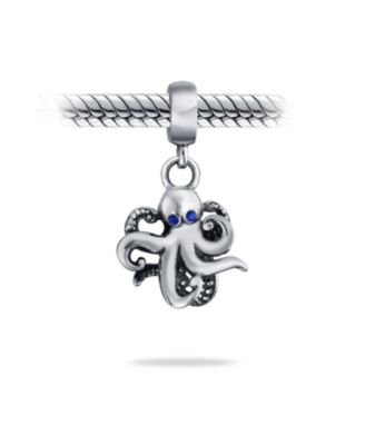 Octopus Charm Bead with Crystal Eyes in Sterling Silver
