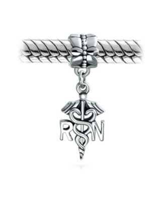 RN Nurse Hat Caduceus Dangle Charm Bead Sterling Silver European Bracelet