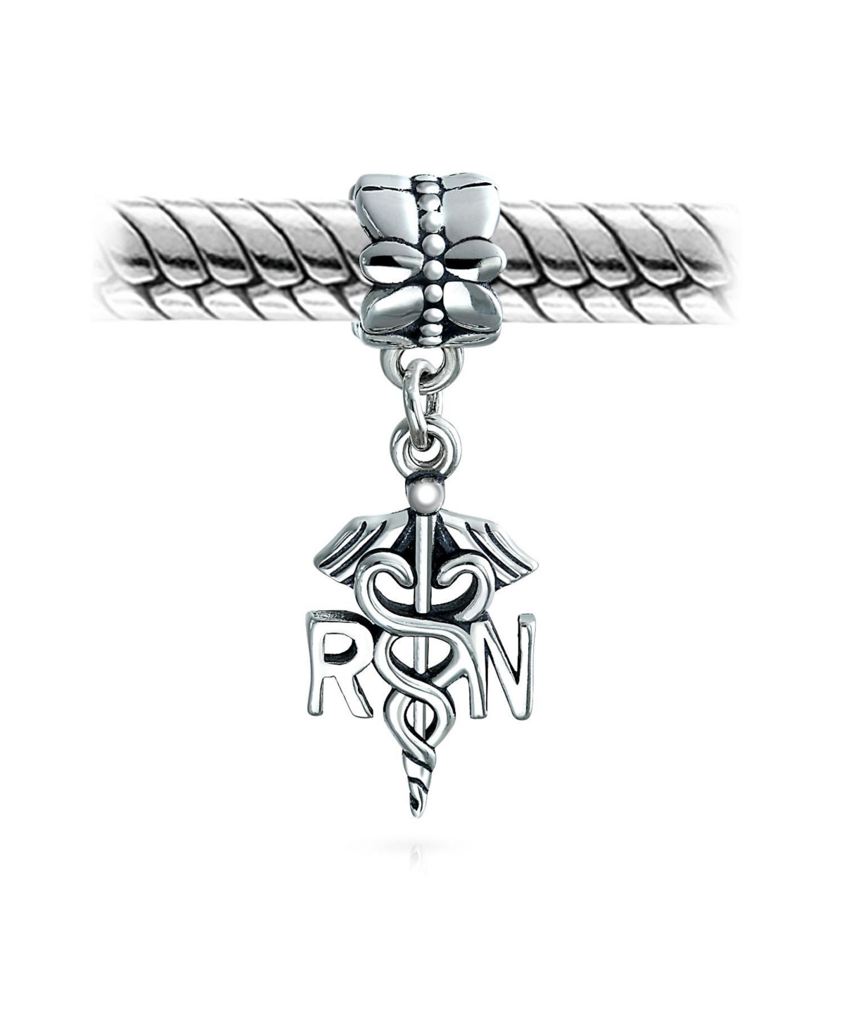 Bling Jewelry Rn Nurse Hat Caduceus Dangle Charm Bead Sterling Silver European Bracelet