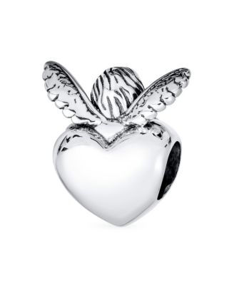 Initial Alphabet Bead Charm Fairy Angel Wings Heart Sterling Silver