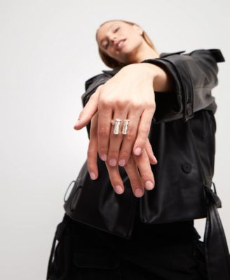 Sterling Silver Plated Two Vertical Tube Ring