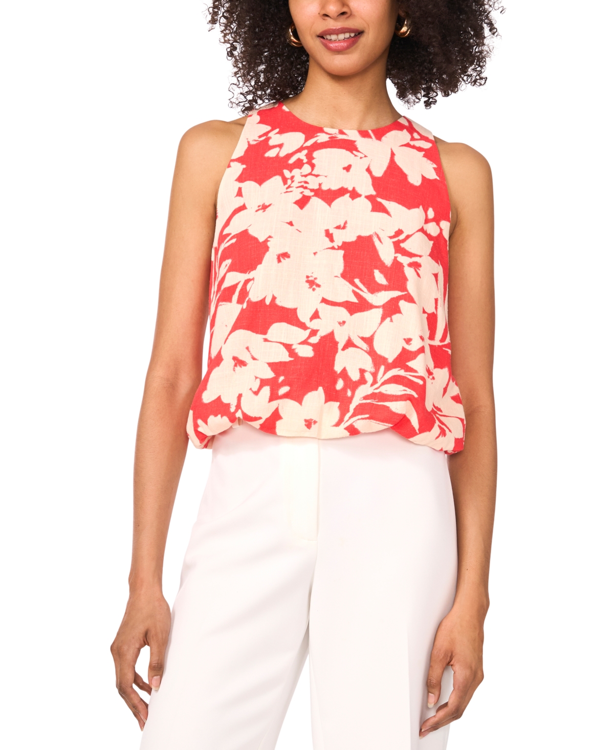 VINCE CAMUTO WOMEN'S FLORAL-PRINT BUBBLE-HEM TOP 