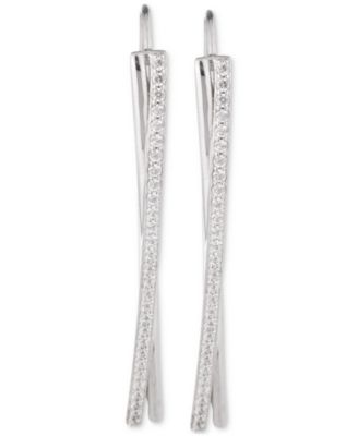 Sterling Silver Cubic Zirconia Pav&eacute; Threader Earrings