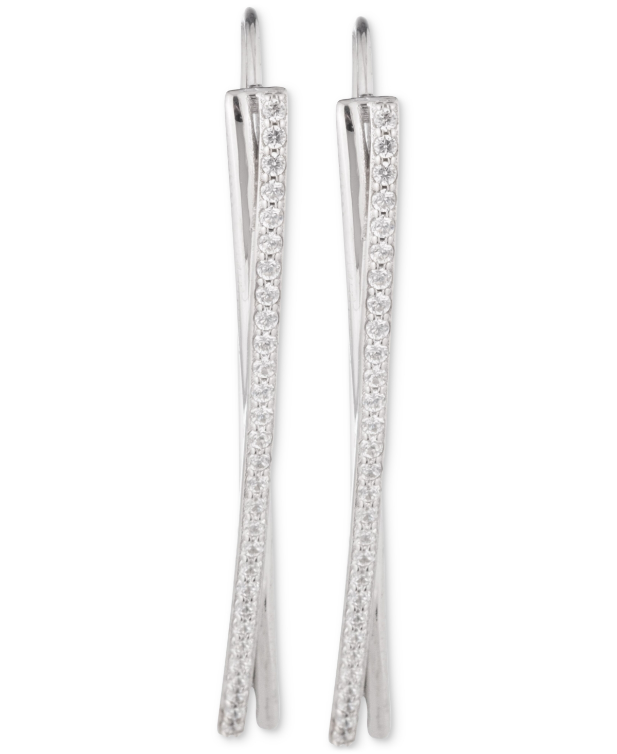 Ralph Lauren Sterling Silver Cubic Zirconia Pave Threader Earrings In Crystal,silver