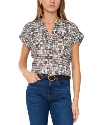 Vince Camuto - Women's Printed V-Neck Cap-Sleeve Top