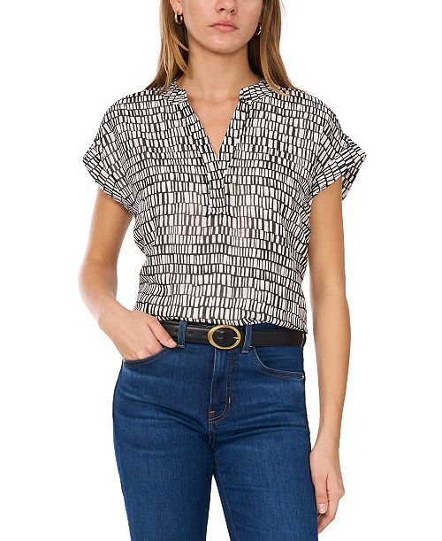alfani Vince Camuto Women's Printed V-Neck Cap-Sleeve Top Women's Fashion Shoes & Accessories