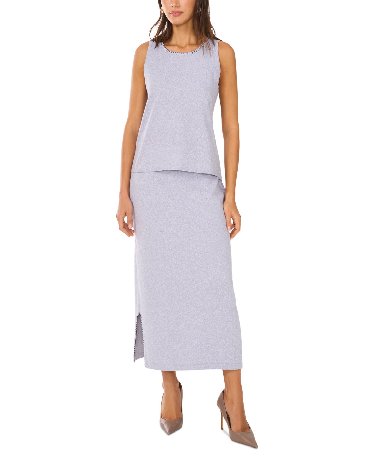 Женская юбка Vince Camuto Whipstitched Midi Sweater Skirt, цвет: Серый — фото 3