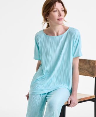 JM COLLECTION WOMENS PLEATED BOAT NECK TOP PLEATED PANTS EXCLUSIVELY AT MACYS 