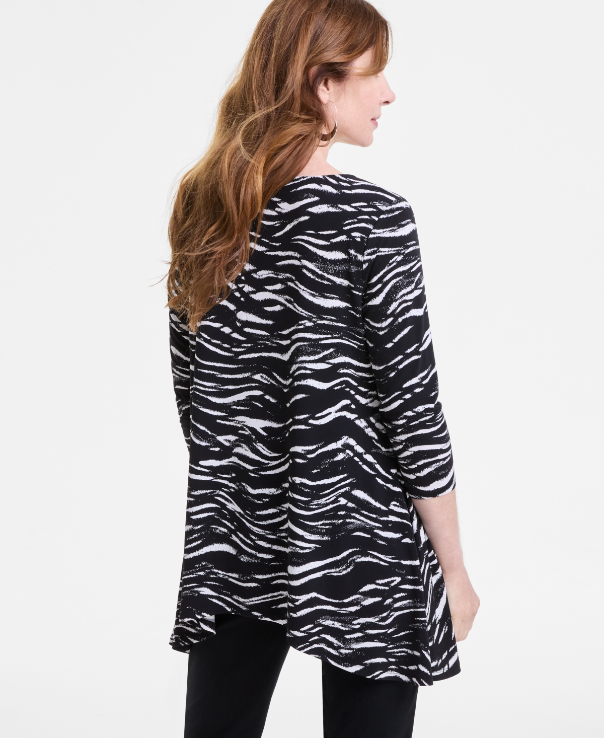 JM COLLECTION WOMEN'S PRINTED 3/4-SLEEVE KNIT TOP, EXCLUSIVELY AT MACY'S 