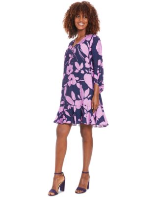 Petite Printed V-Neck Tiered Shift Dress