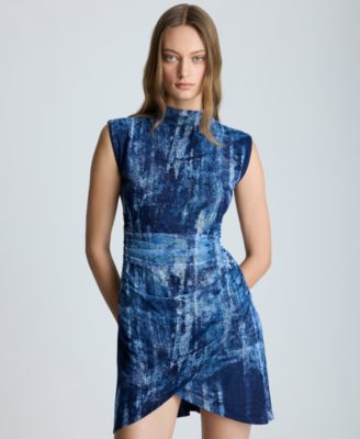 Women's Printed Ruched Faux-Wrap Mini Dress