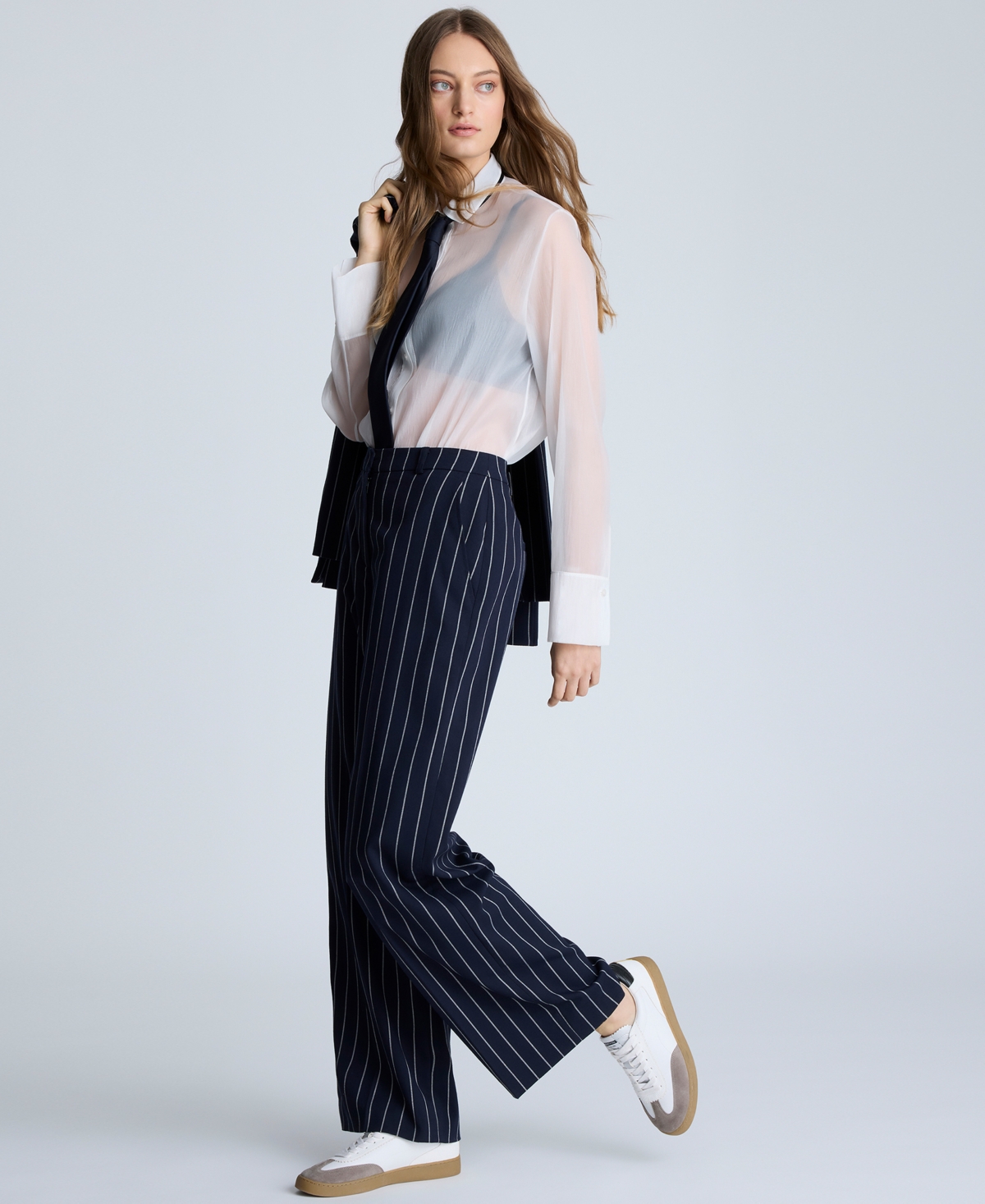 Kenneth Cole High Waist Stripe Wide Leg Pants In Blue