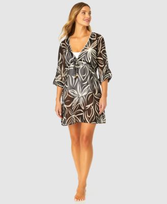 Ibiza Anne Cole Women's V-Neck Roll-Tab Swimsuit Cover-Up Chiffon Dress -  Macy's