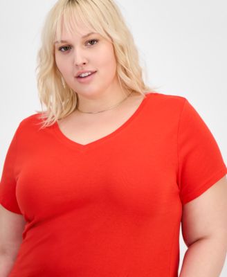 Trendy Plus Size Fitted V-Neck T-Shirt