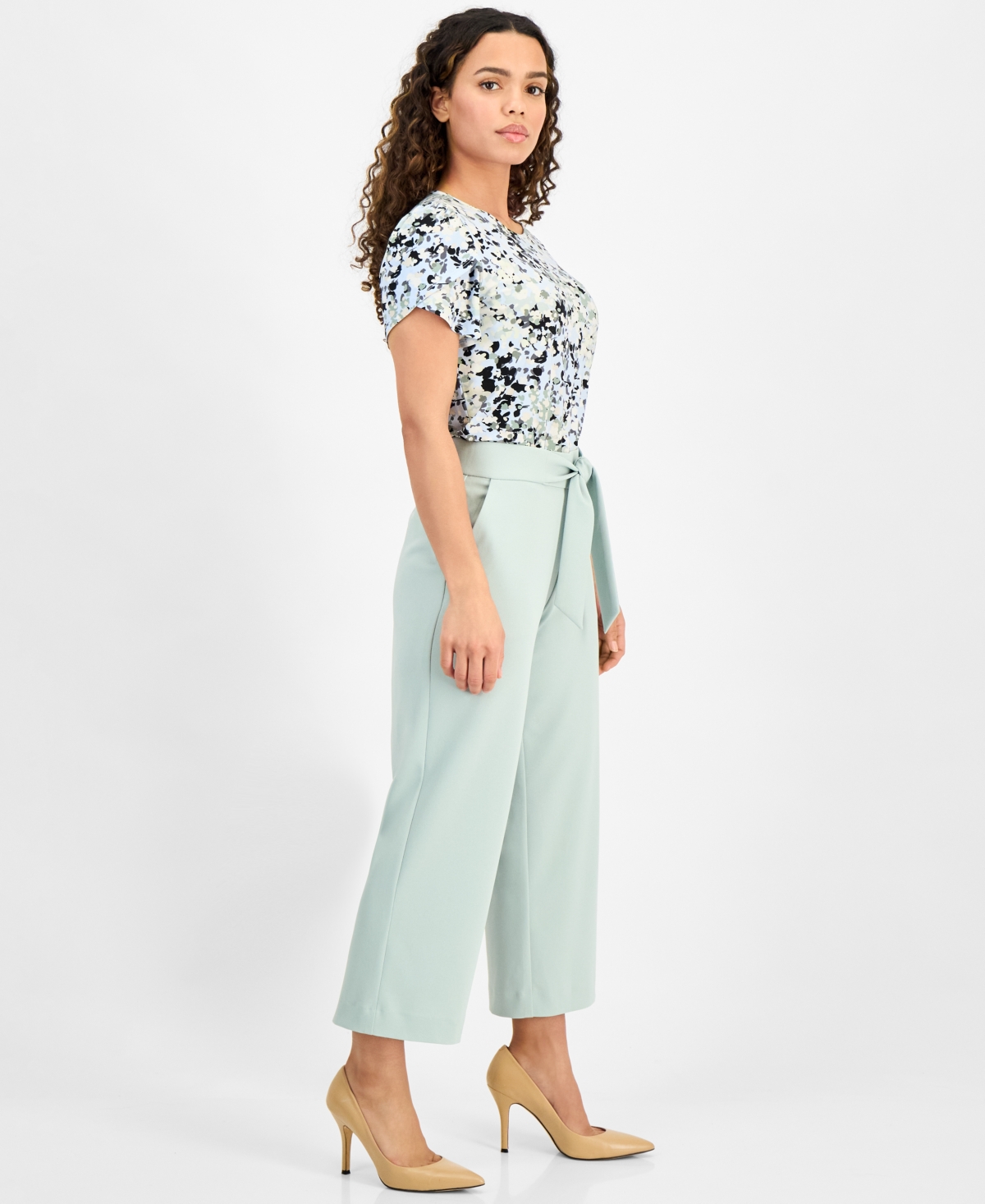Shop Ak Anne Klein Petite Wide-leg Tie-front Pull-on Pants In Soft Aloe