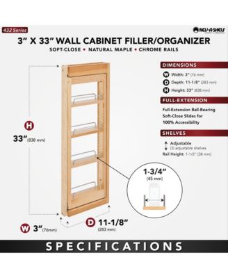 3" Pullout Wall Filler w/ Soft-close, 33" Height, 432-WFBBSC33-3C