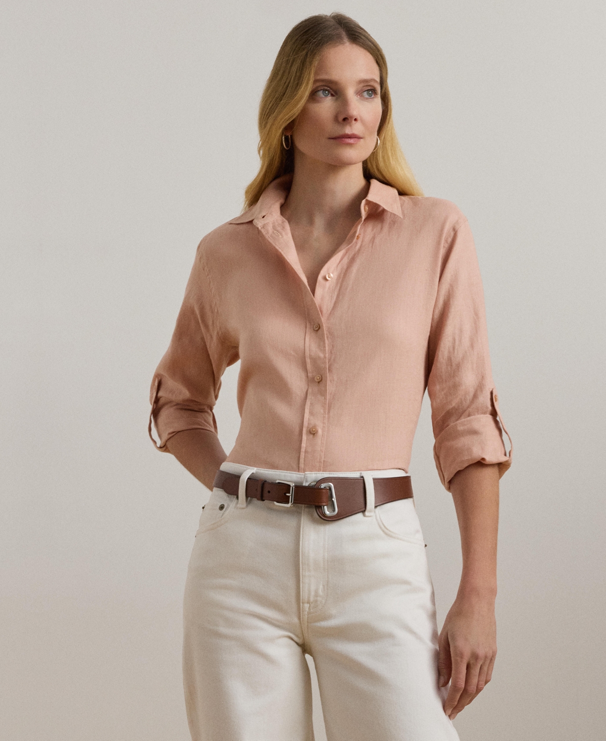 Ralph Lauren Petite Relaxed-fit Linen Shirt In Sunrise Blush