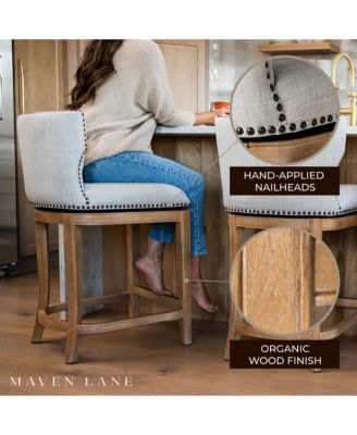 Hugo Counter Stool, Weathered Oak w/ Sand Fabric Upholstery, Set of 2