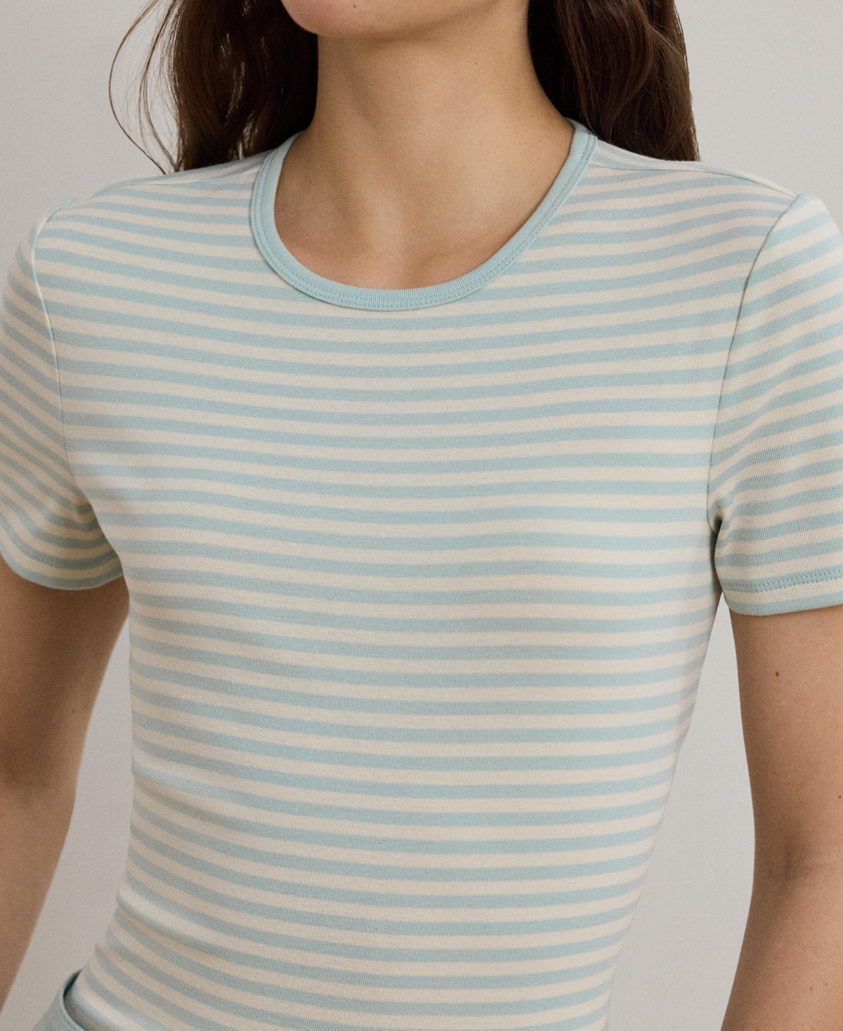 Shop Ralph Lauren Women's Striped Stretch Cotton Crewneck Tee In Aqua Pearl,mascarpone Cream