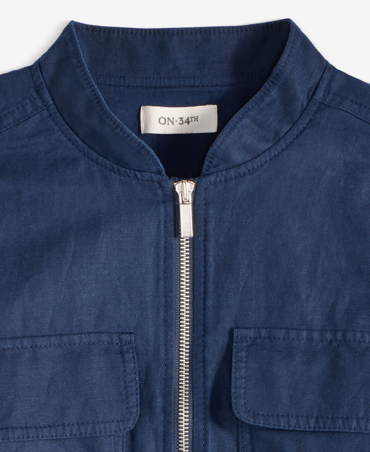 On 34th Women's Cropped Linen Utility Bomber, Exclusively At Macy's In Intrepid Blue