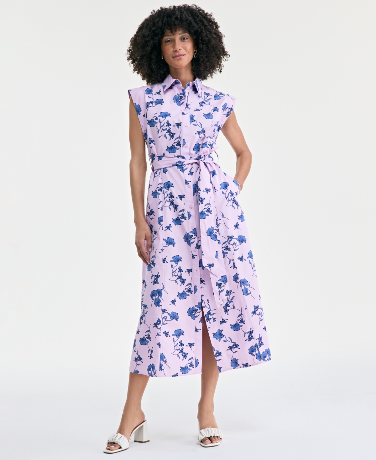 On 34th Women's Cotton Belted Midi Shirtdress, Exclusively At Macy's In Floral Combo