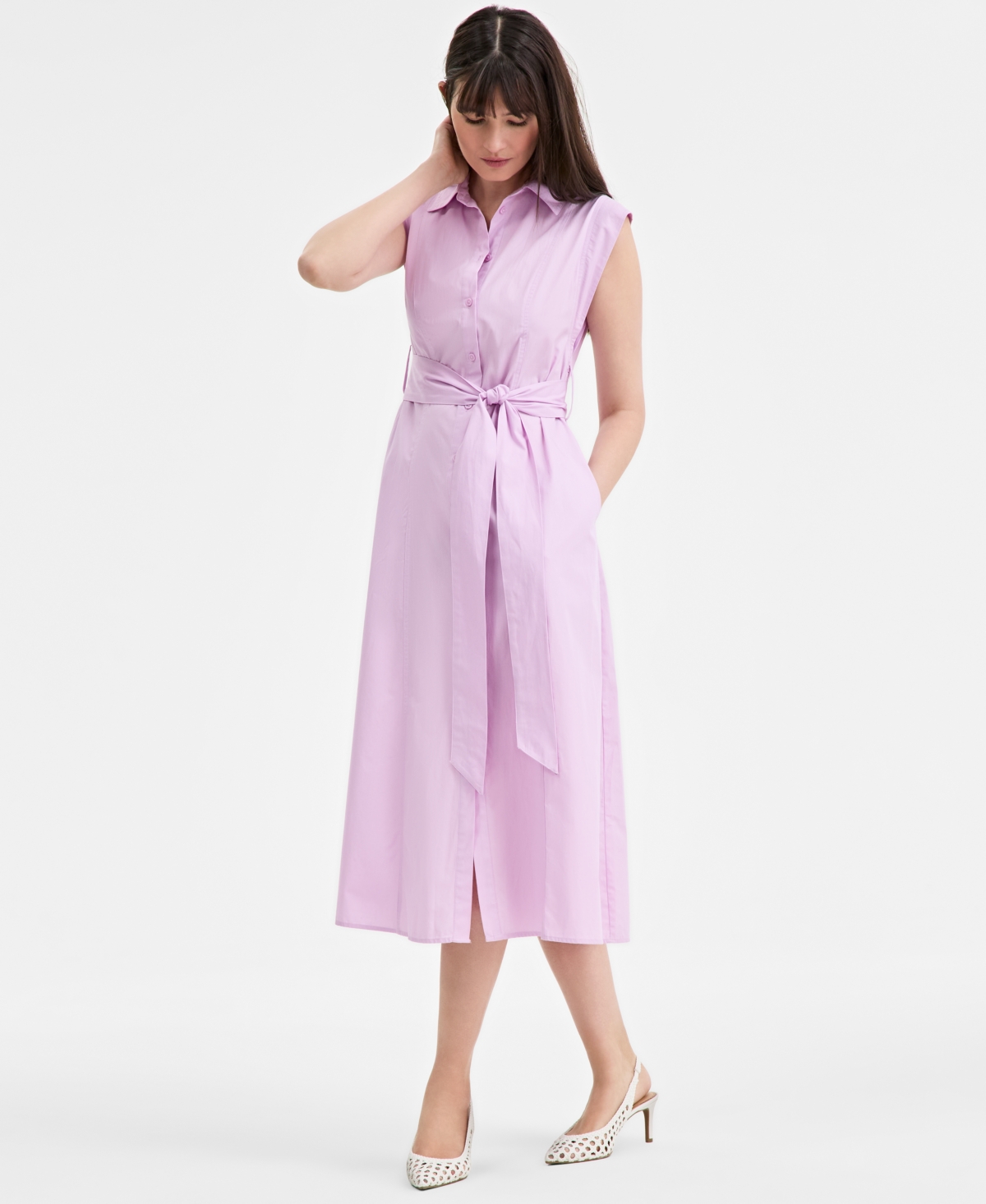 On 34th Women's Cotton Belted Midi Shirtdress, Exclusively At Macy's In Orchid Bouquet