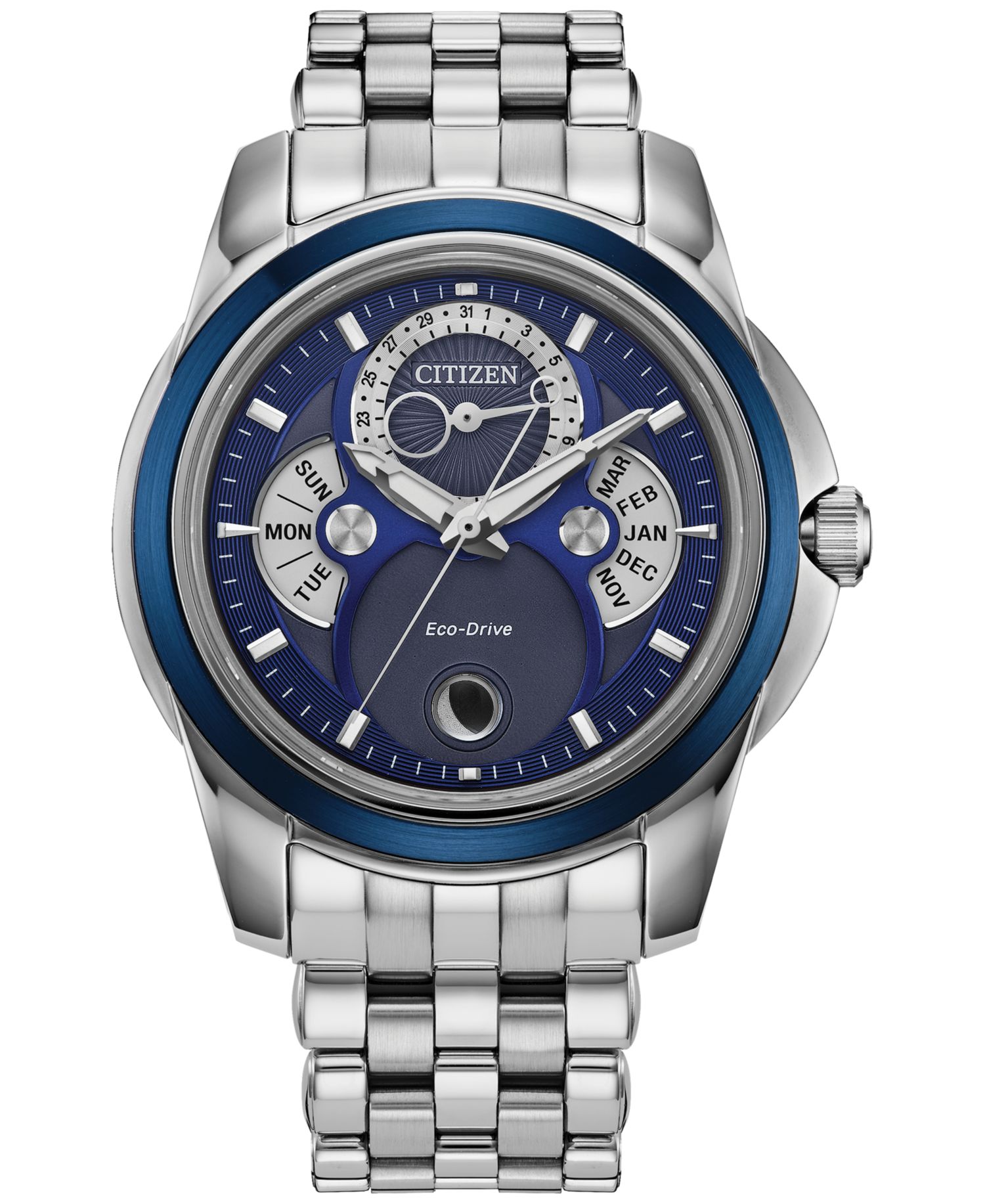 Men's Classic Calendrier Silver-Tone Stainless Steel Bracelet Watch 41.8mm