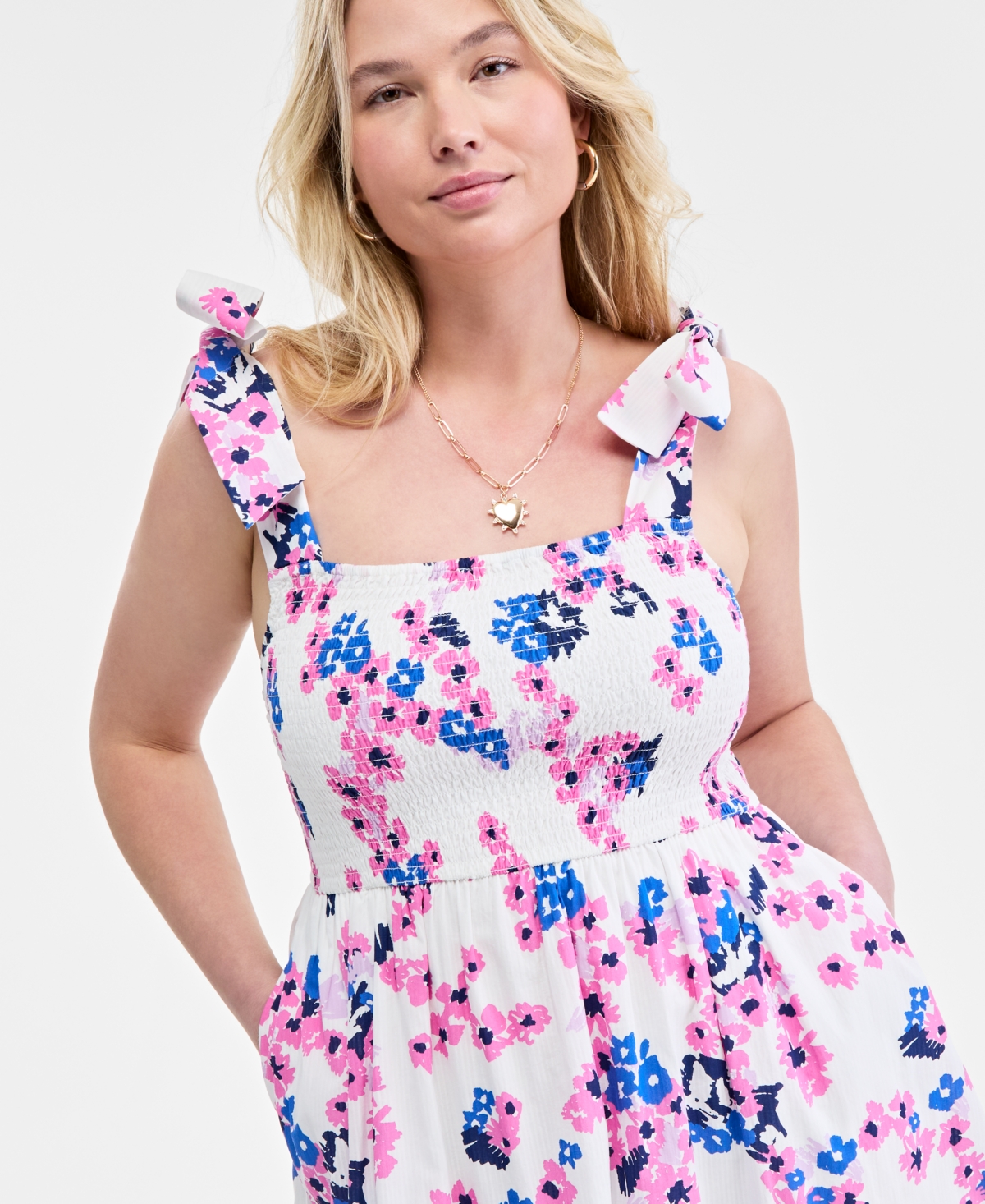 On 34th Women's Mommy & Me Cotton Bouquet-Print Tie-Strap Smocked Midi Dress, Exclusively at Macy's