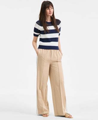 On 34th - Women's Cotton Striped Perforated-Stitch Sweater