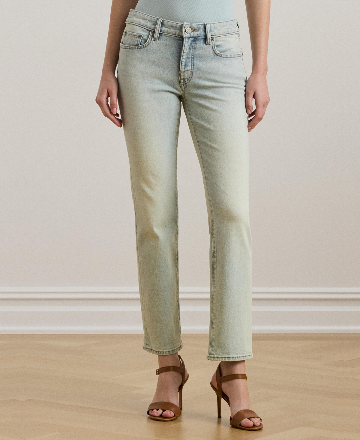 Shop Ralph Lauren Women's Mid-rise Straight Ankle Jeans, Regular & Petite In Stella Wash