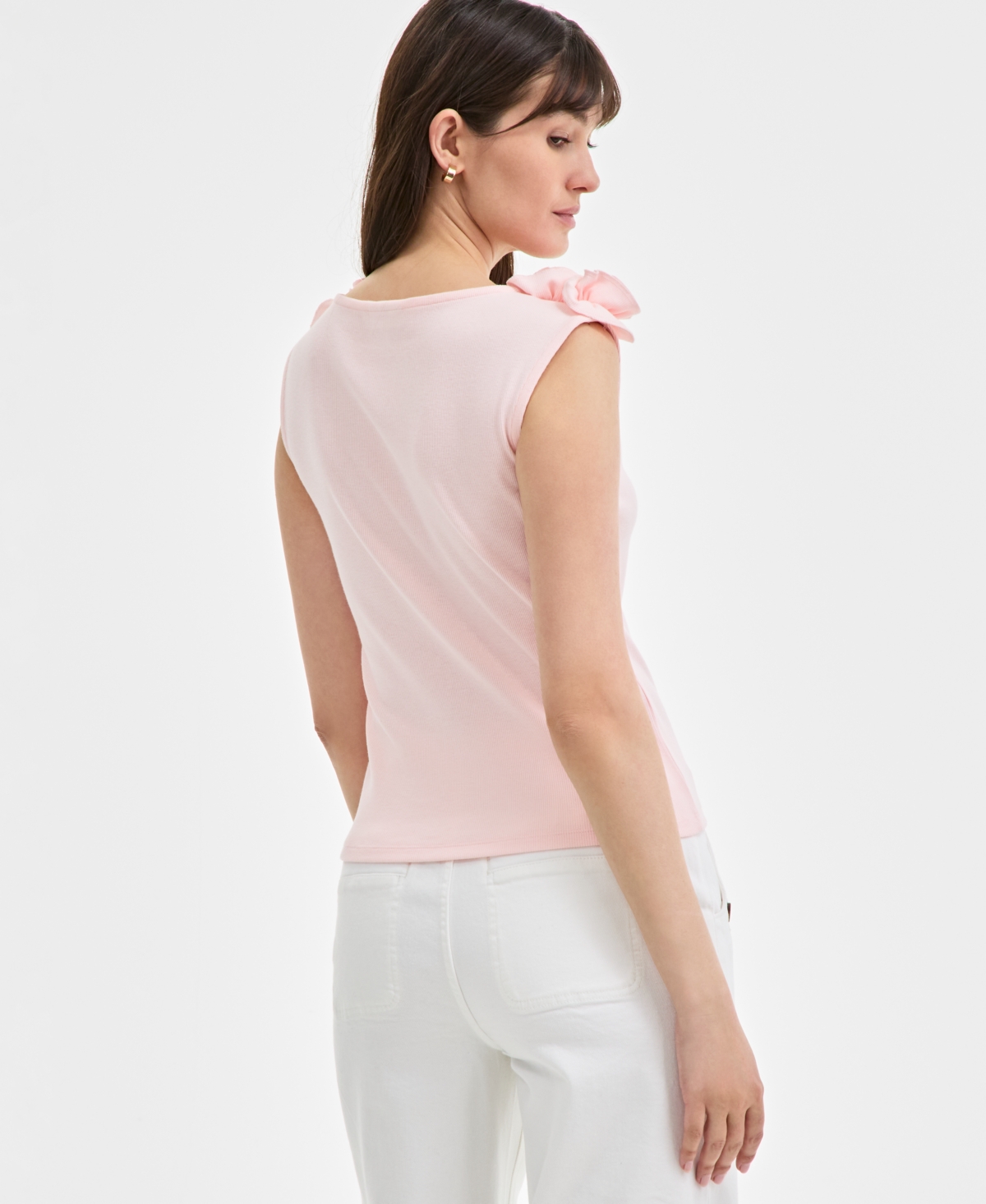 On 34th Women's Ribbed Rosette Shoulder Tank Top, Exclusively At Macy's In Pink Dogwood