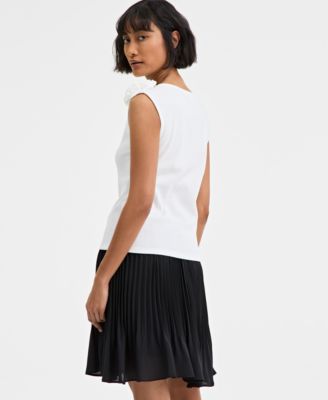 Women's Ribbed Rosette Shoulder Tank Top, Exclusively at Macy's