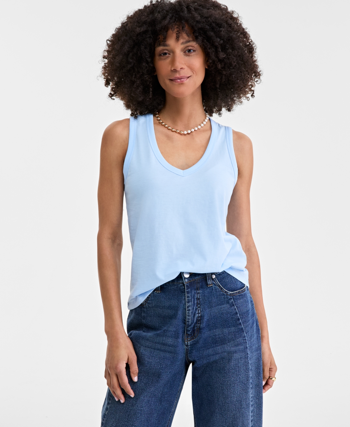 Women's V-Neck Sleeveless Tank Top, Exclusively at Macy's - Pale Spring