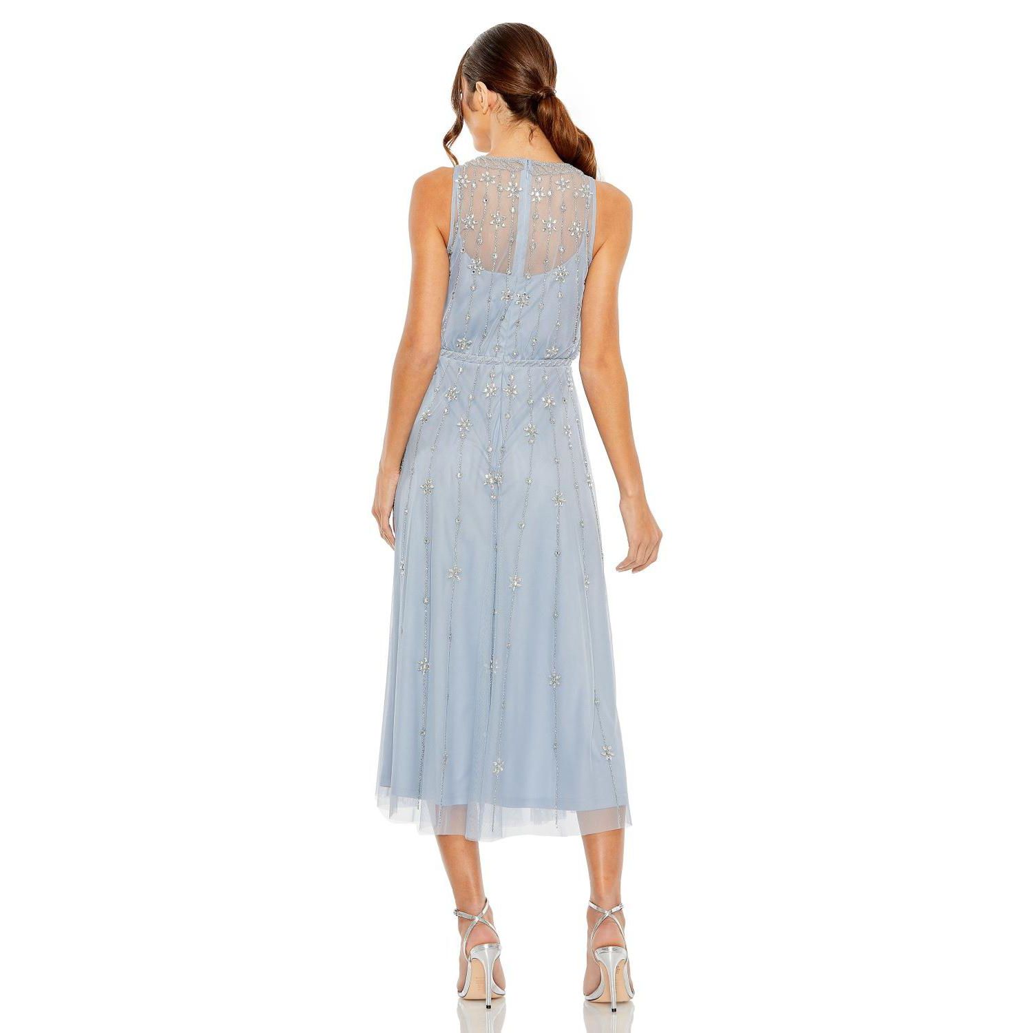 Women's High Neck Sleeveless Embelished A Line Dress