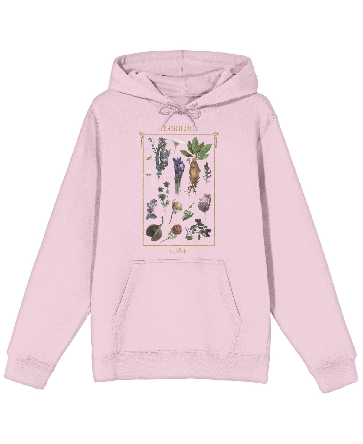 Men's Herbology Oil Painting Long Sleeve Cradle Pink Hooded Sweatshirt -Large - Pink
